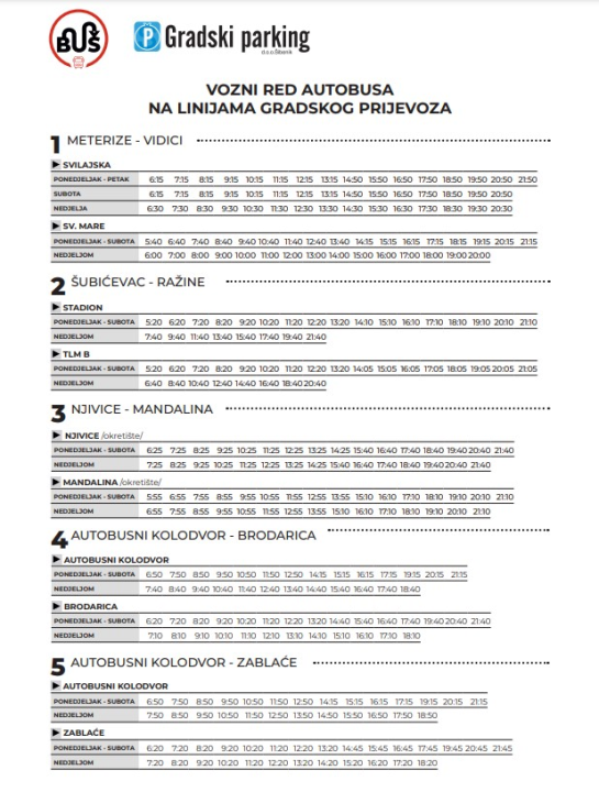 Od danas u primjeni novi vozni red javnog gradskog prijevoza u Šibeniku