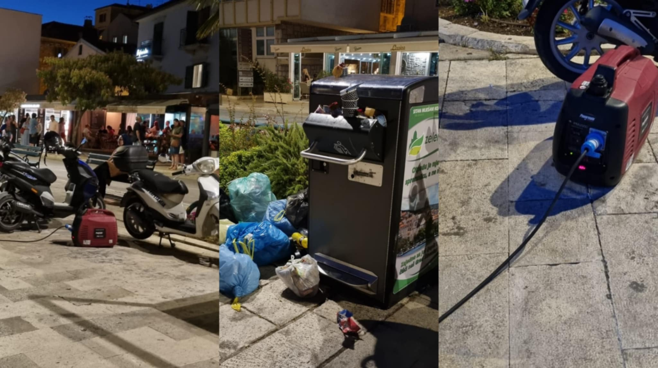 Sramotne scene na šibenskoj rivi: Kante prepune smeća, nepropisno parkirani motori