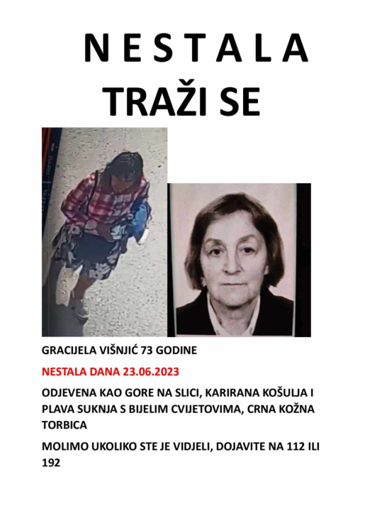 I dalje traje potraga za Gracijelom Višnjić: Posljednji put viđena na Meterizama