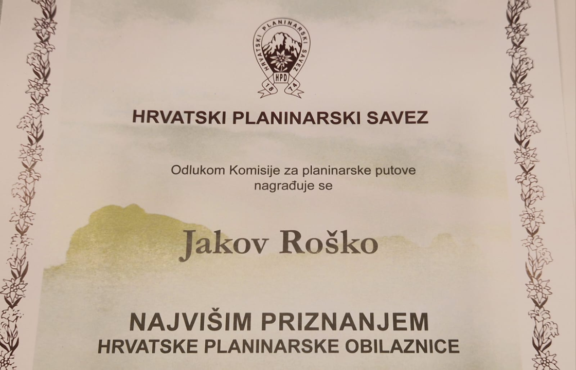Primio najviše priznanje: Šibenski planinar Jakov Roško savladao sve najatraktivnije vrhove u Hrvatskoj